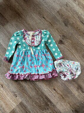 Matilda Jane 3-6 Months Stained Glass Dress Bloomers Long Sleeve Christmas Blue